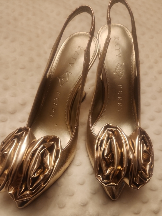 Katy Perry Collections Shoes - Katy Perry Collections Metallic Gold Slingback Pointed Heels with Rosette